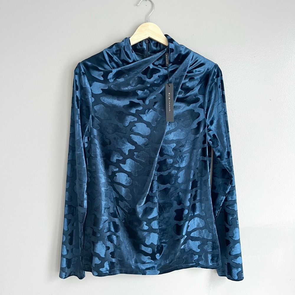 Elie Tahari Keilani Knit Velvet Burnout Mock Neck Top Long Sleeve Medium NWT